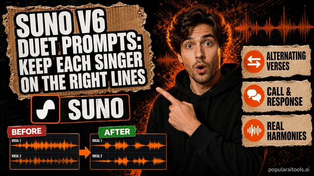 Suno v6 Duet Prompts: Keep Each Singer on the Right Lines (2026) featured image