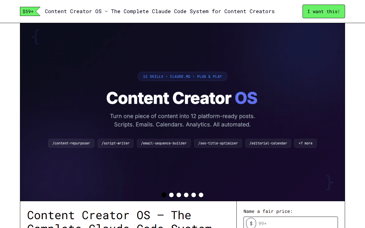 Content Creator OS — Gumroad product page