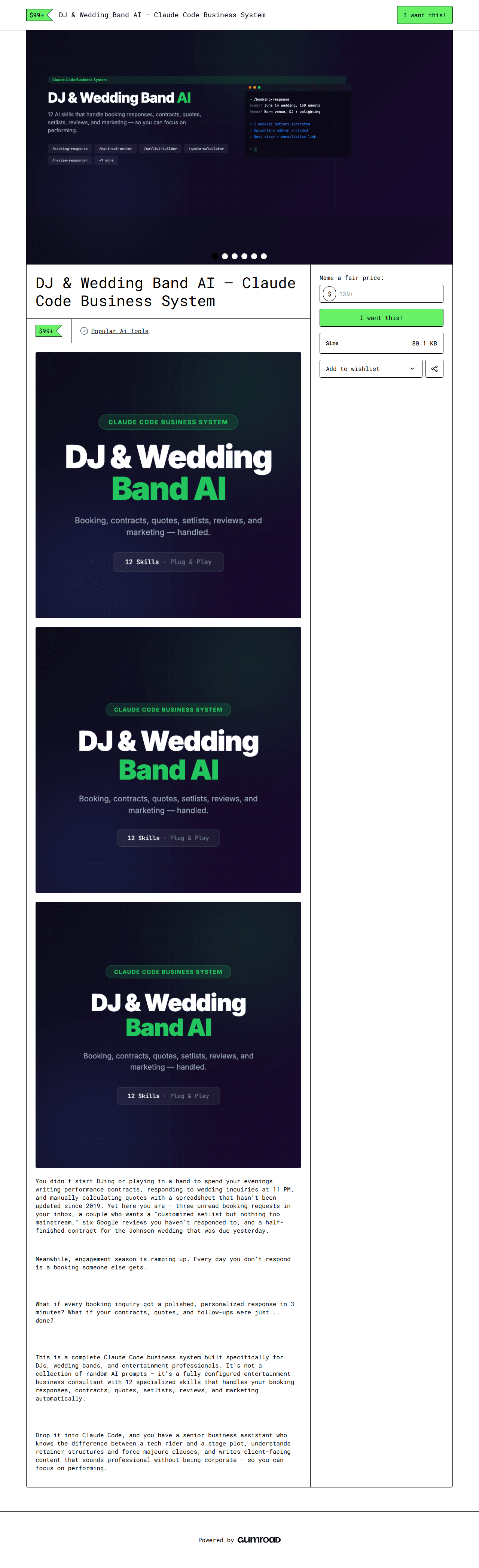 DJ & Wedding Band AI — full Gumroad product page
