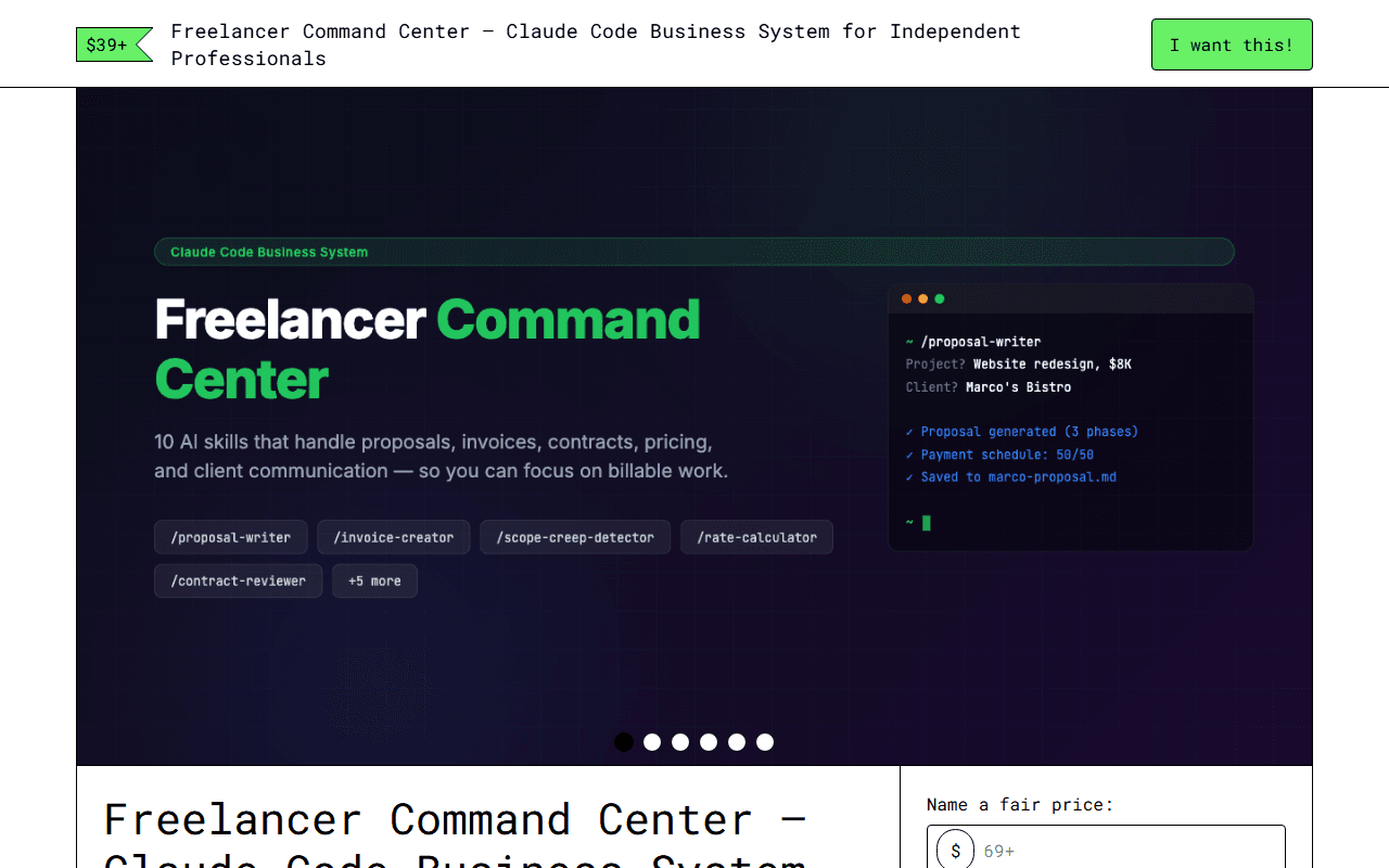 Freelancer Command Center — Gumroad product page