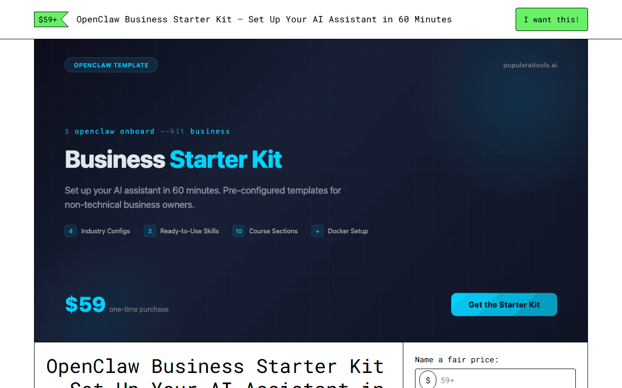 OpenClaw Business Starter Kit — Gumroad product page