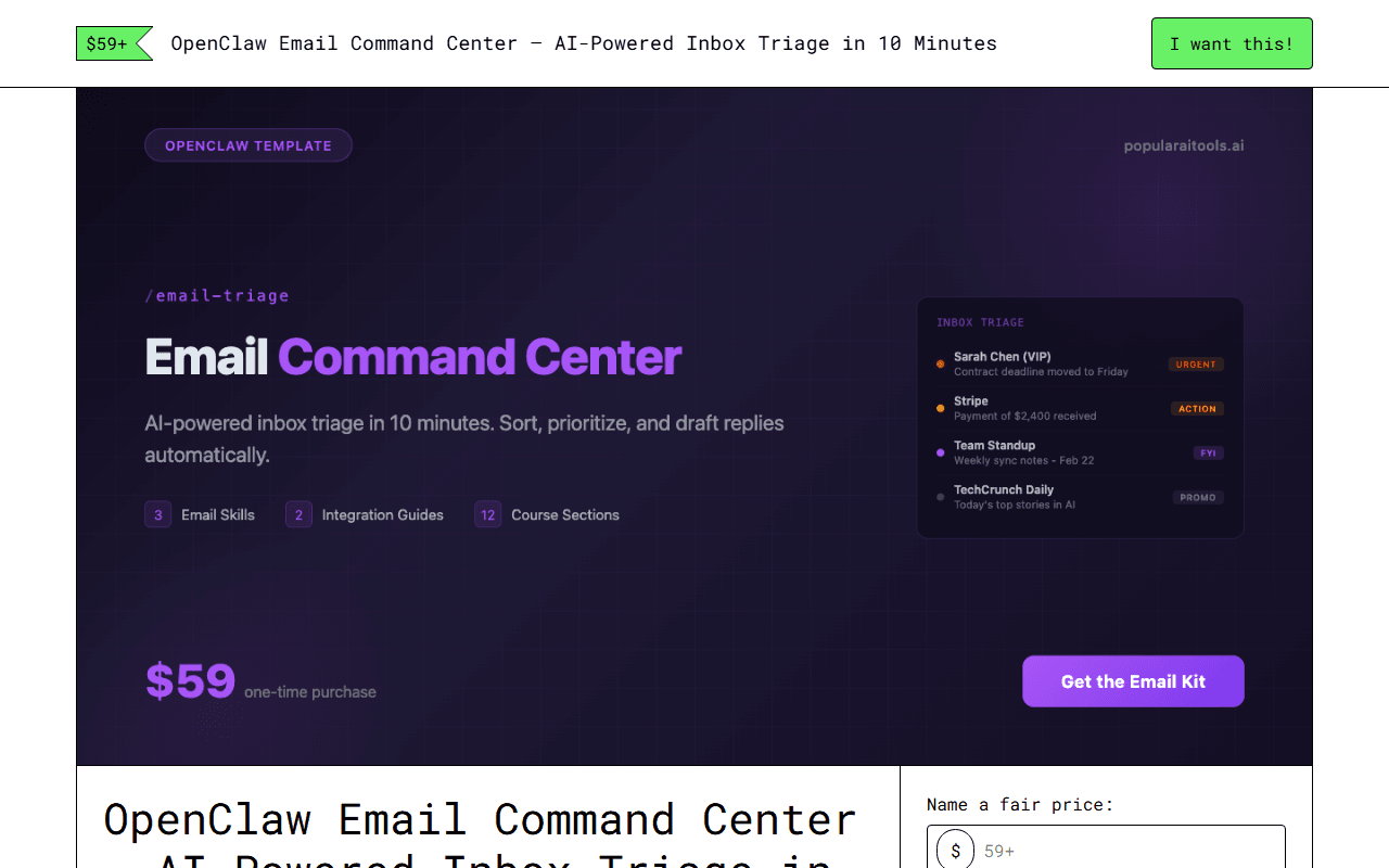 OpenClaw Email Command Center — Gumroad product page