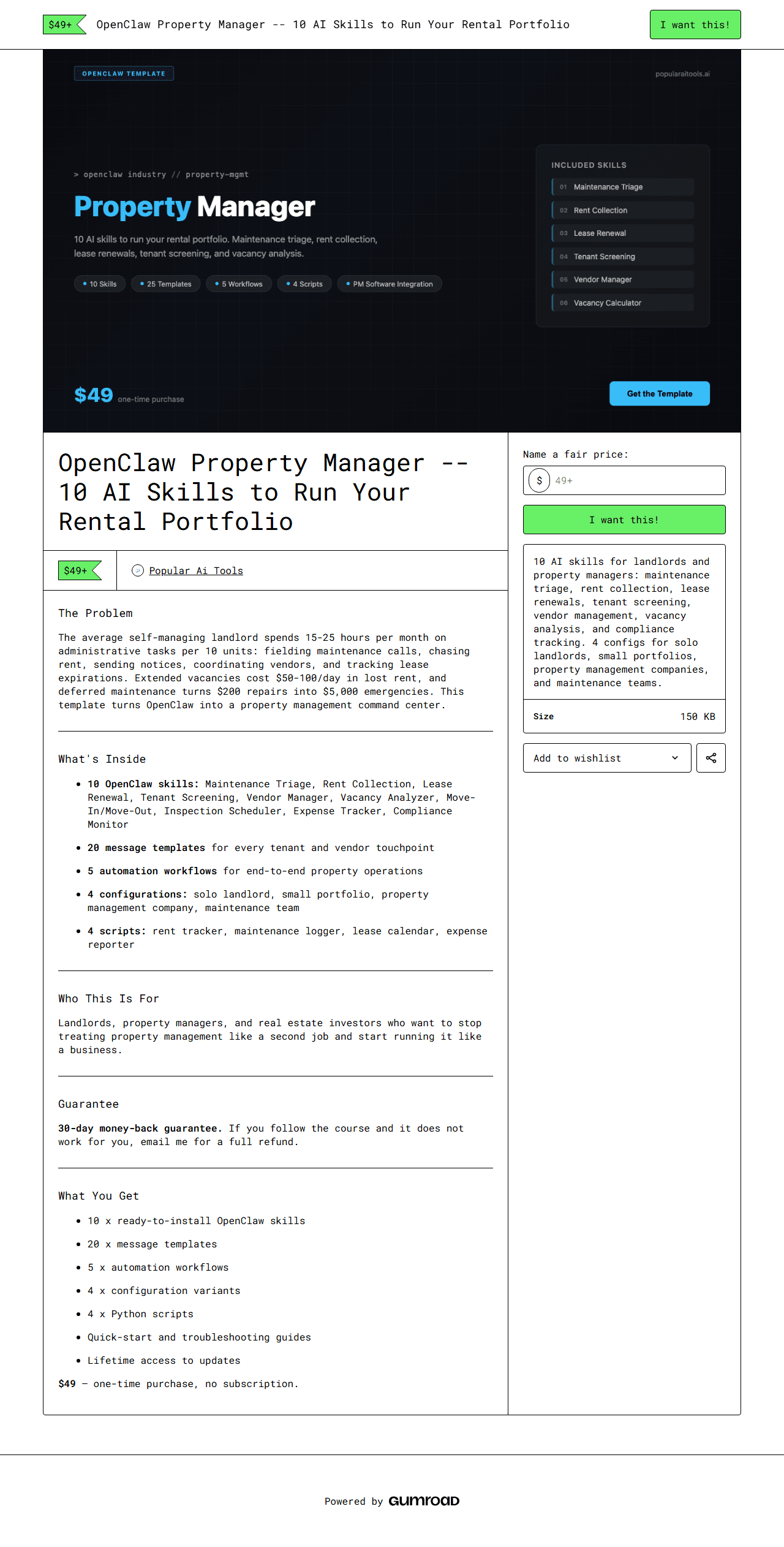 OpenClaw Property Manager — full Gumroad product page