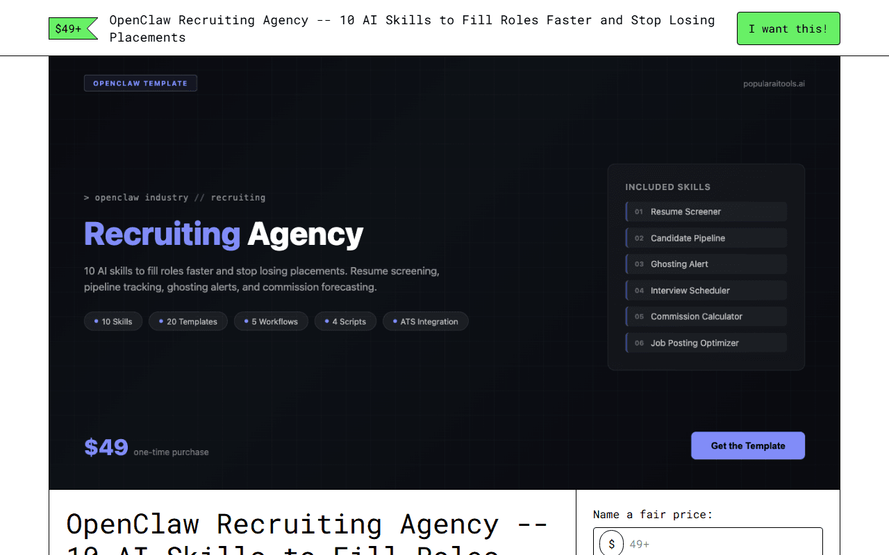 OpenClaw Recruiting Agency — Gumroad product page
