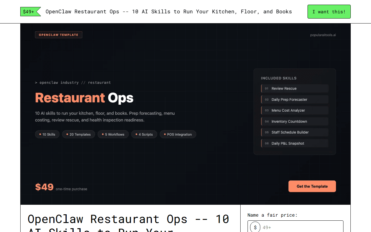 OpenClaw Restaurant Ops — Gumroad product page