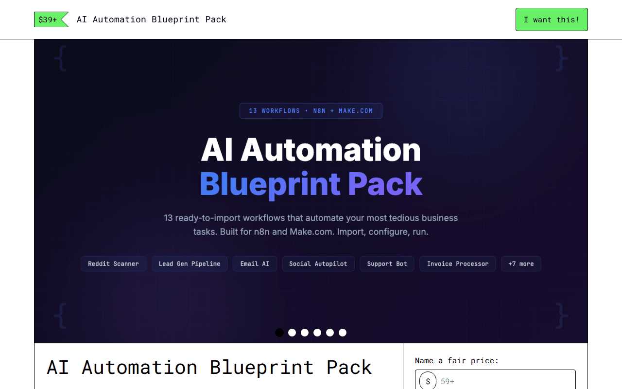 AI Automation Blueprint Pack — Gumroad product page