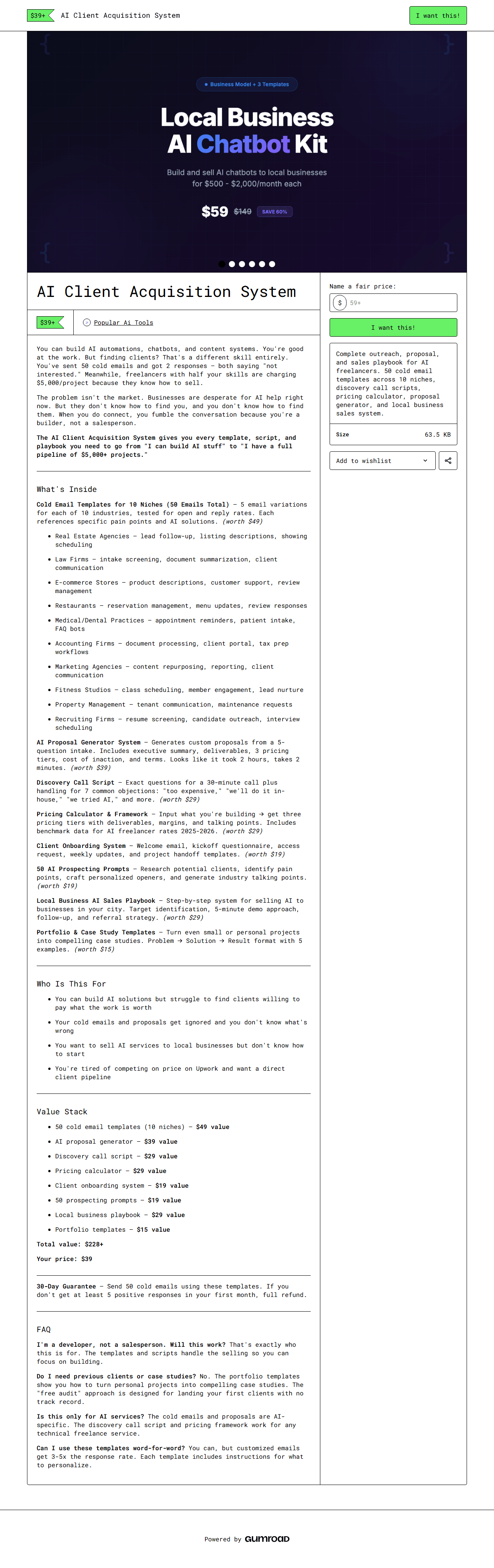 AI Client Acquisition System — full Gumroad product page