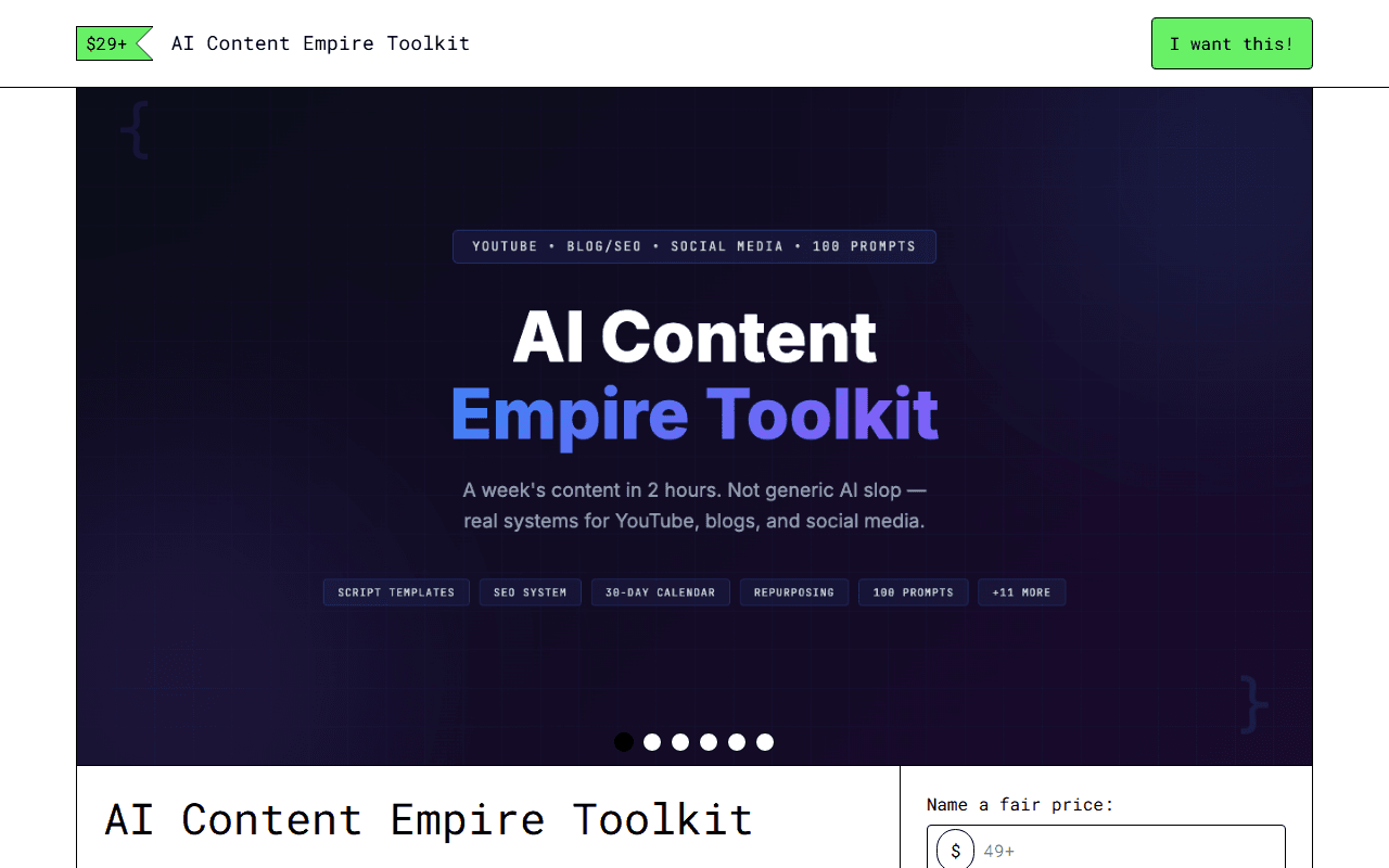 AI Content Empire Toolkit — Gumroad product page