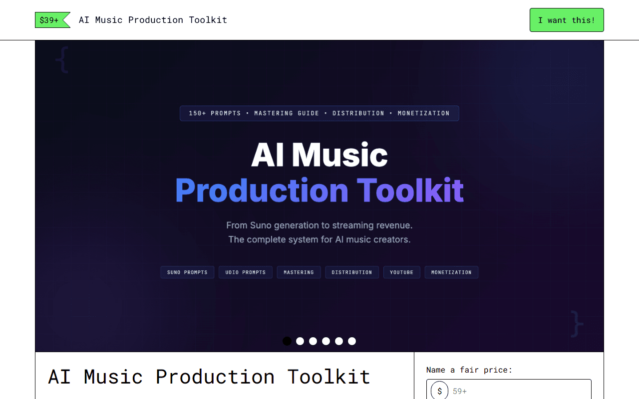 AI Music Production Toolkit — Gumroad product page