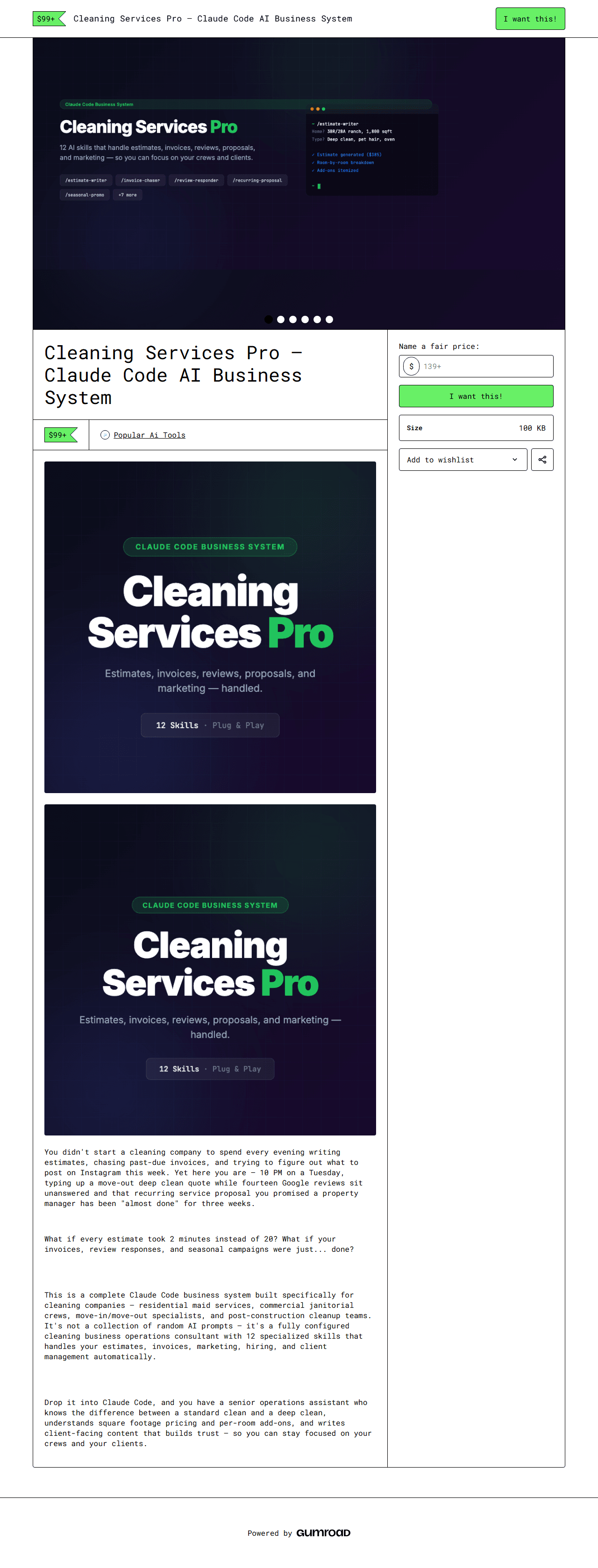 Cleaning Services Pro — full Gumroad product page