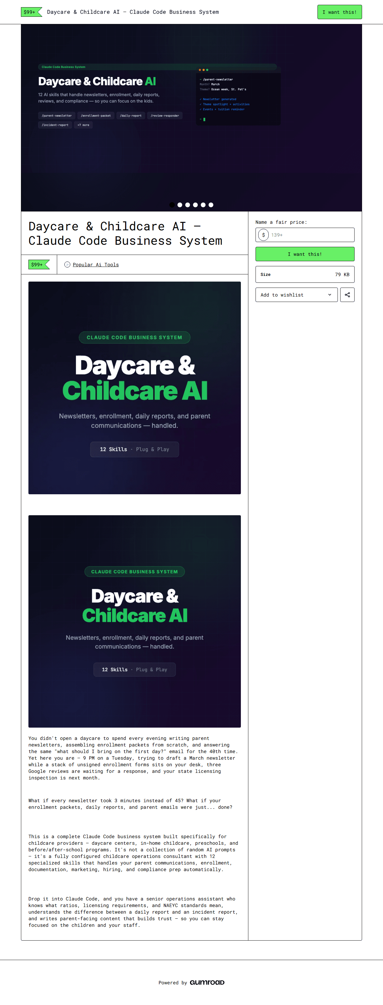 Daycare & Childcare AI — full Gumroad product page