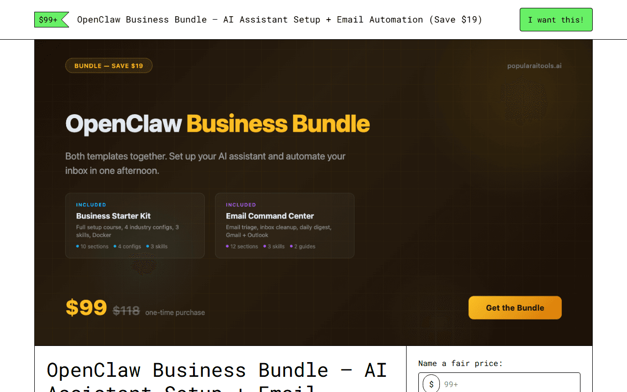 OpenClaw Business Bundle — Gumroad product page