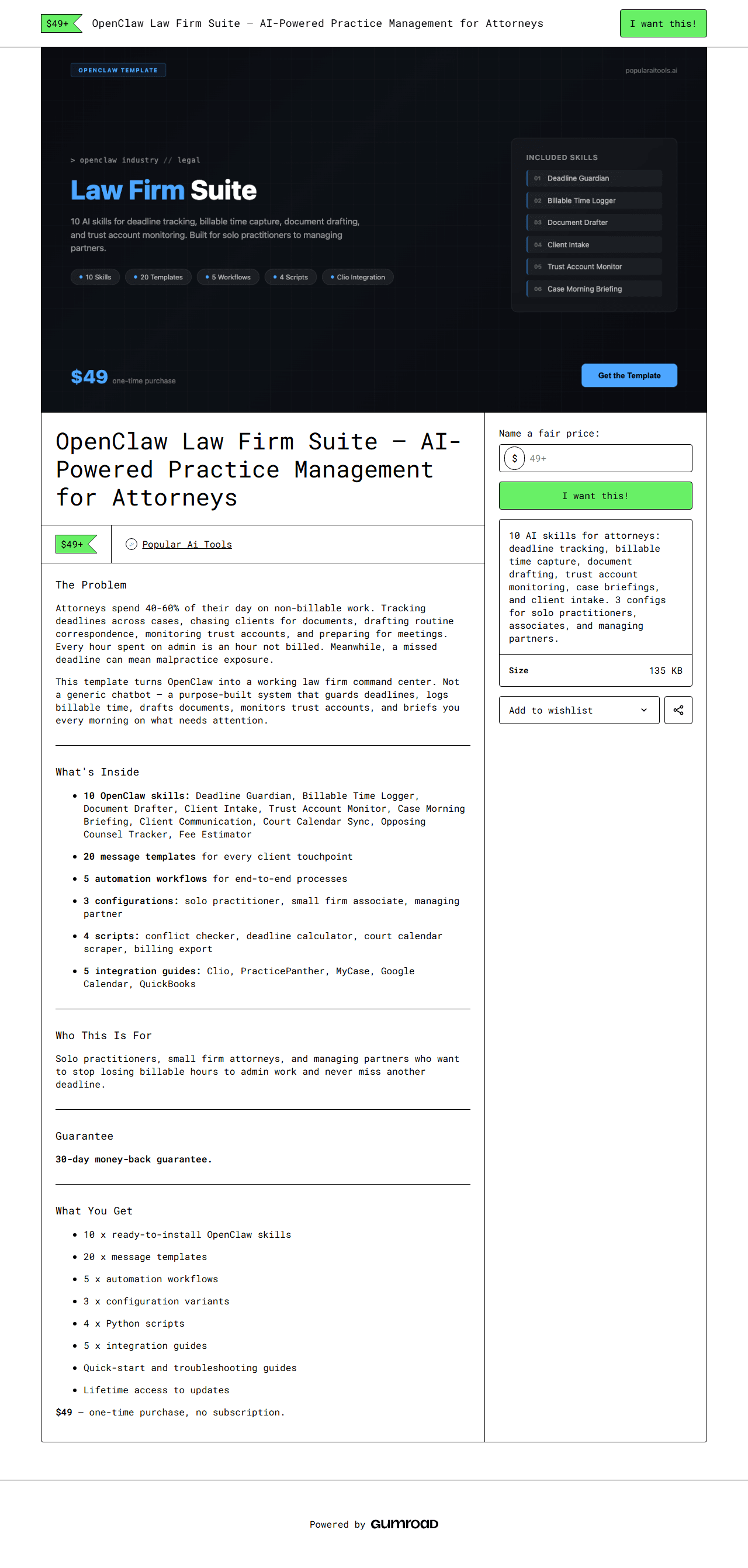 OpenClaw Law Firm Suite — full Gumroad product page