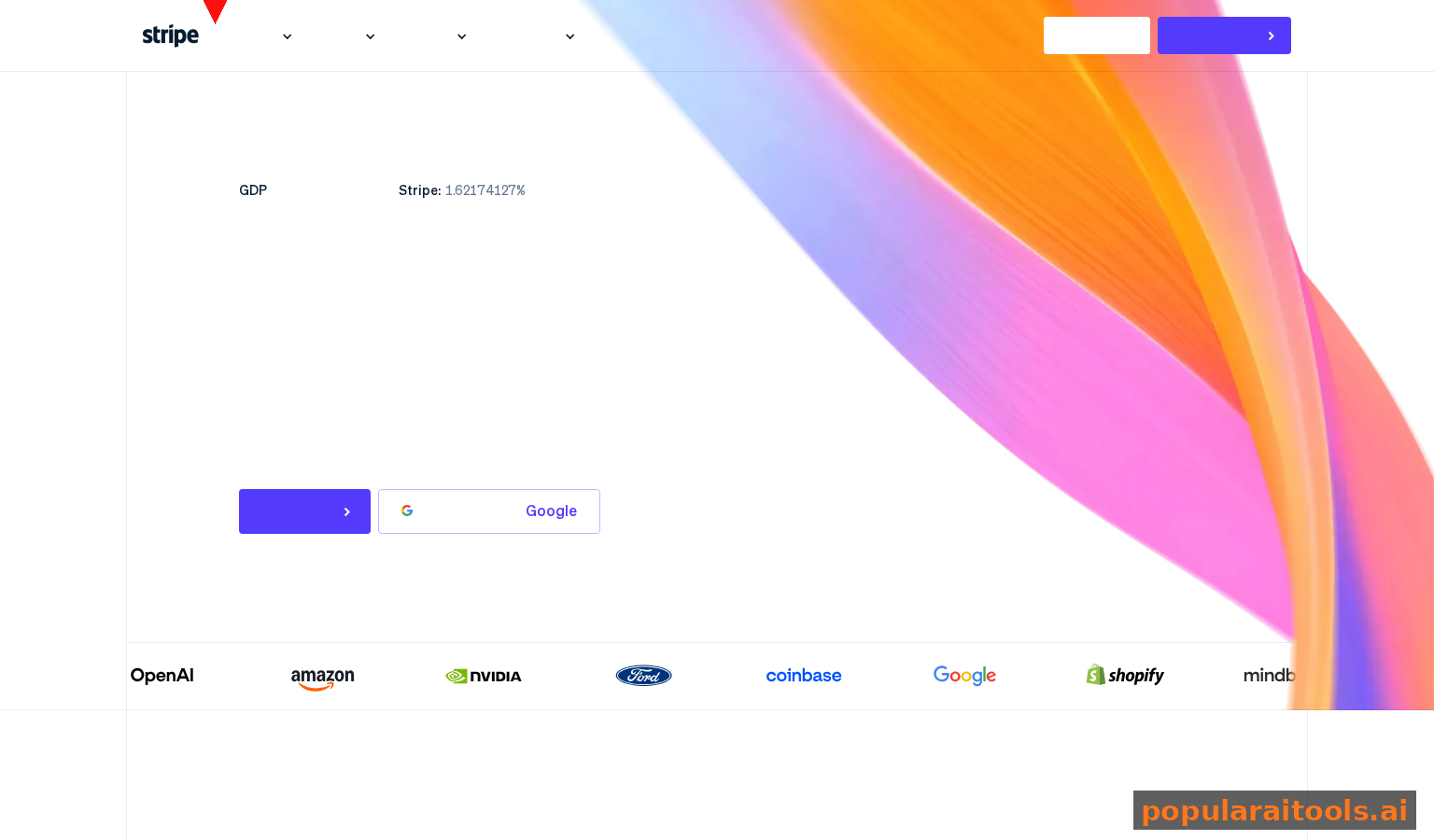 Stripe homepage with business tools and SaaS solutions
