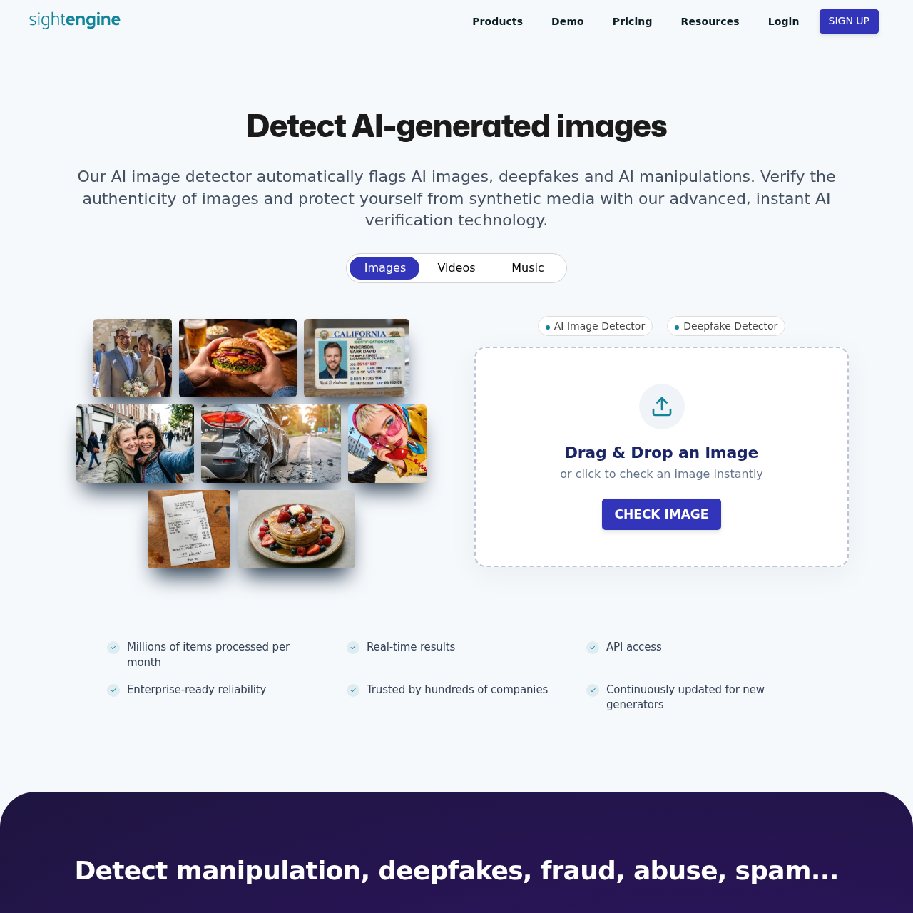 Sightengine detect AI-generated images — commercial API used for content moderation