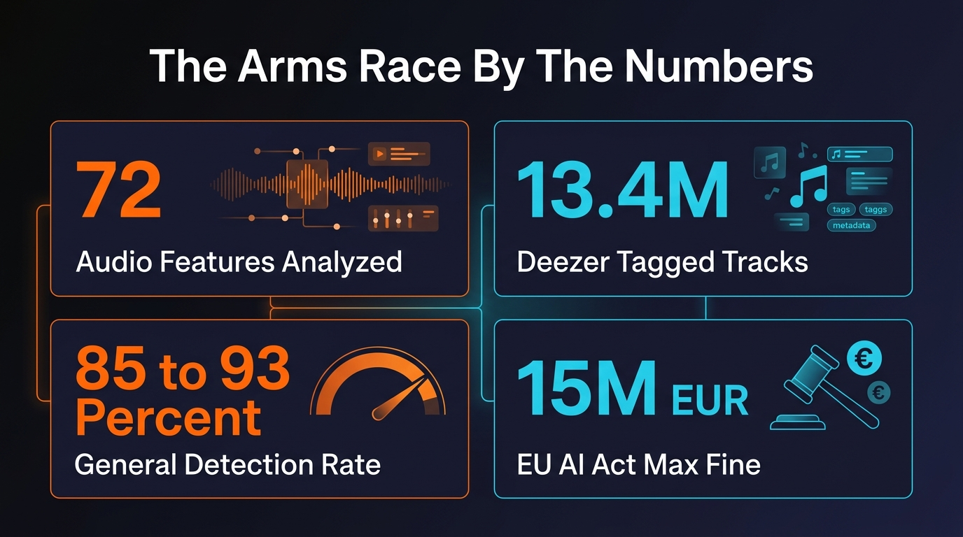 Cross-platform AI music intelligence sharing statistics and detection pipeline