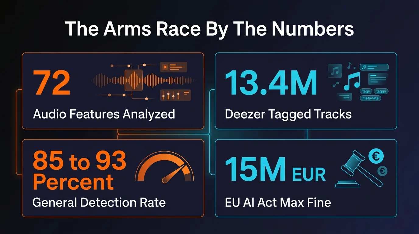 Cross-platform AI music intelligence sharing statistics and detection pipeline