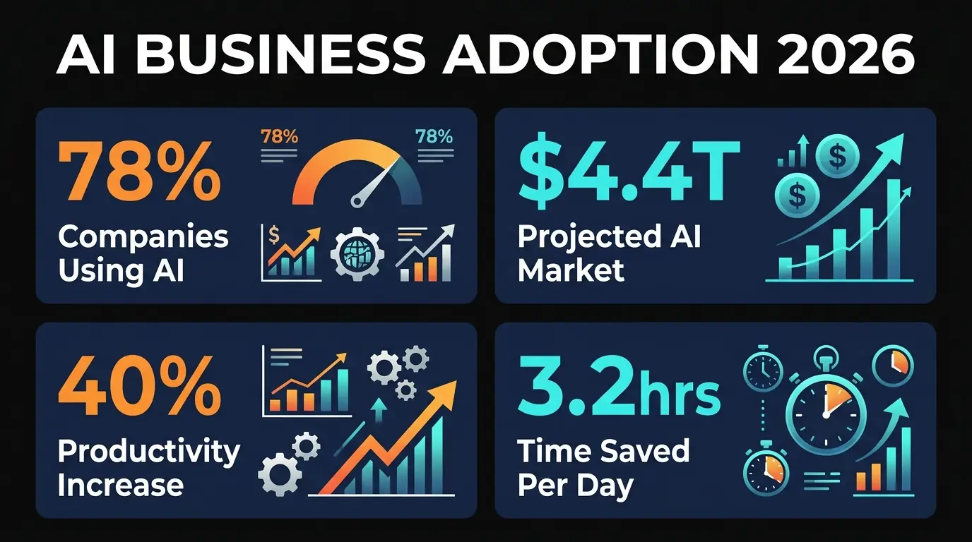 AI Business Tools Market Statistics 2026 - adoption rates, productivity gains, and ROI data