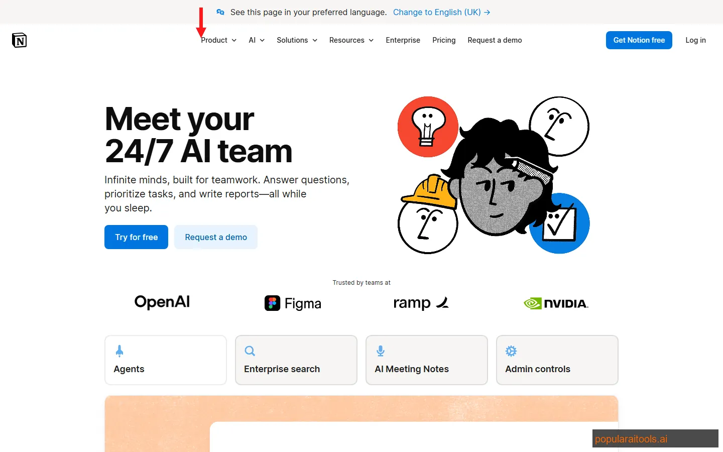 Notion AI workspace interface showing AI-powered writing and project management features