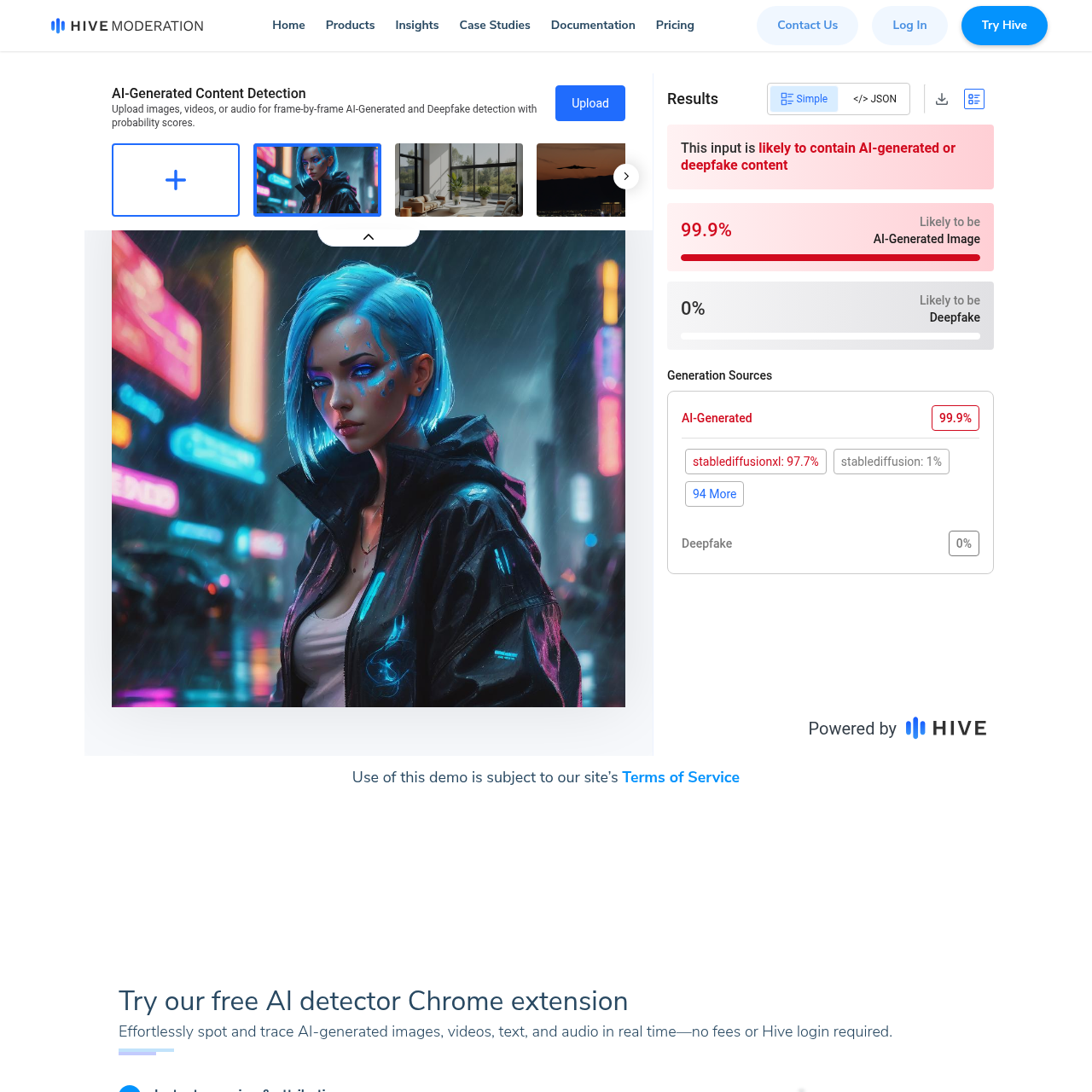 Hive Moderation AI-Generated Content Detection — commercial detector used by major platforms