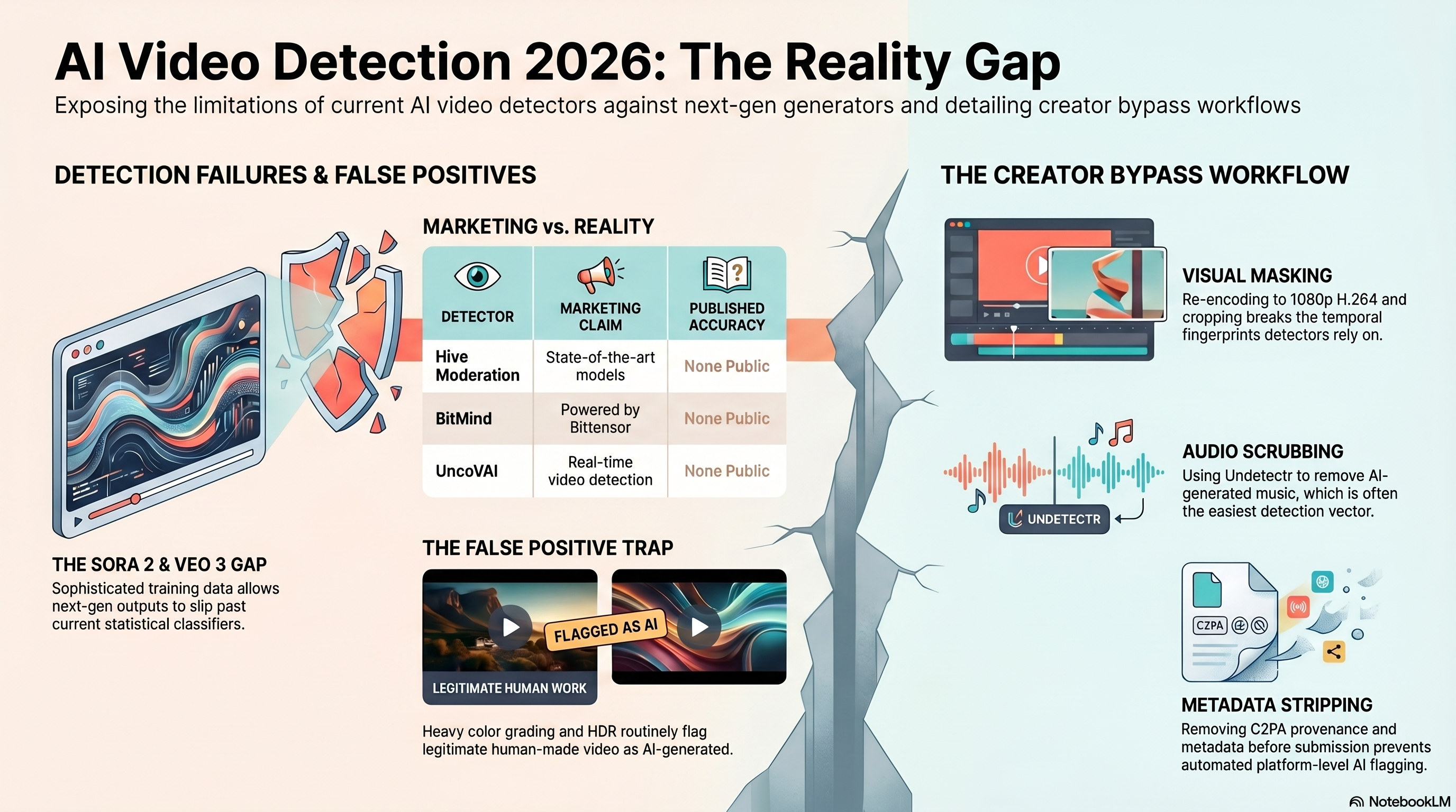 AI Video Detection 2026: The Reality Gap — exposing the limitations of current AI video detectors against next-gen generators and detailing creator bypass workflows