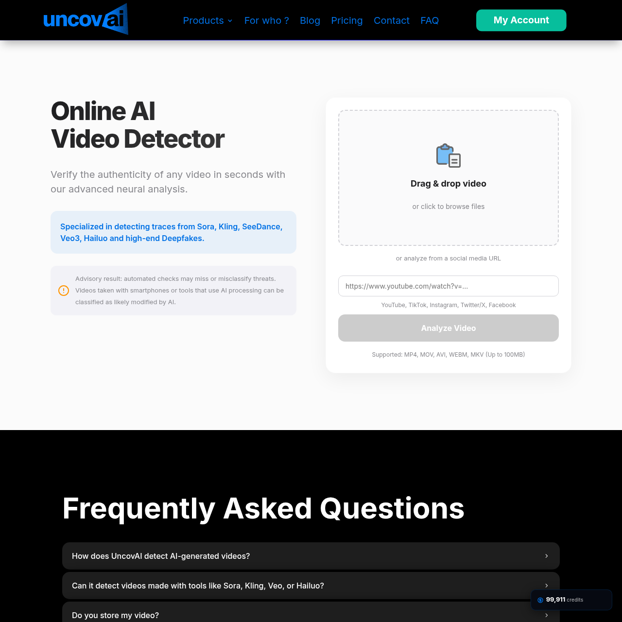 UncoVAI video detection — newer entrant in the AI video detection space