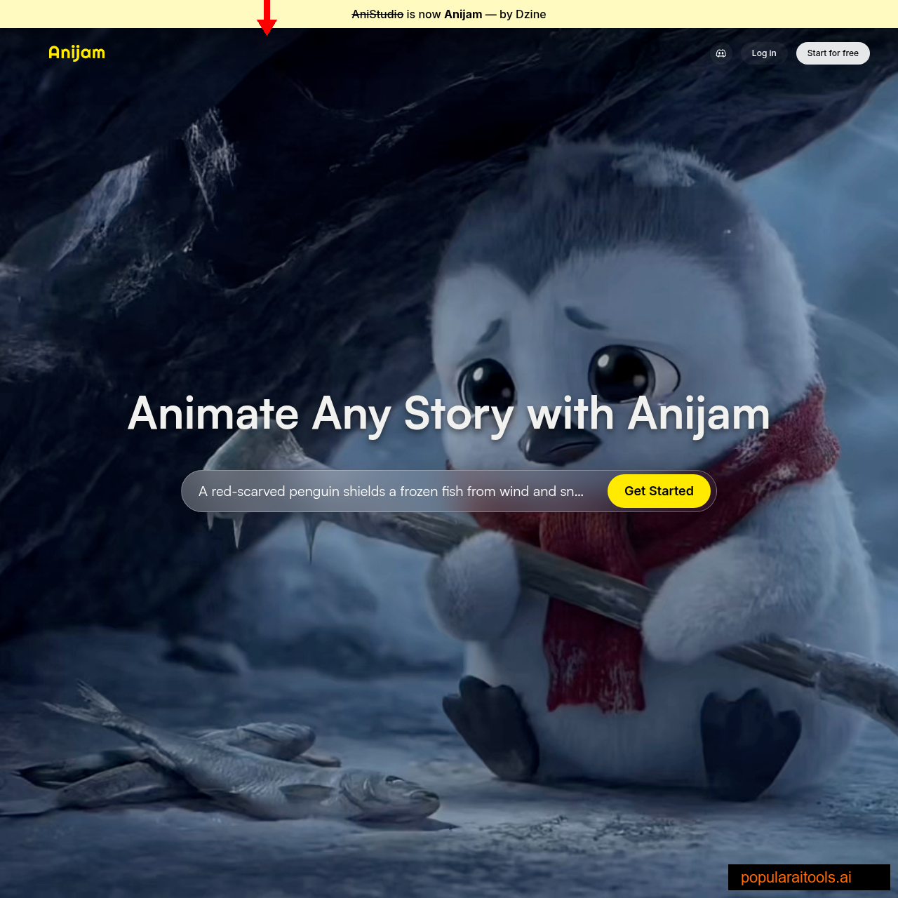 Anijam AI homepage — script-to-screen AI animation agent