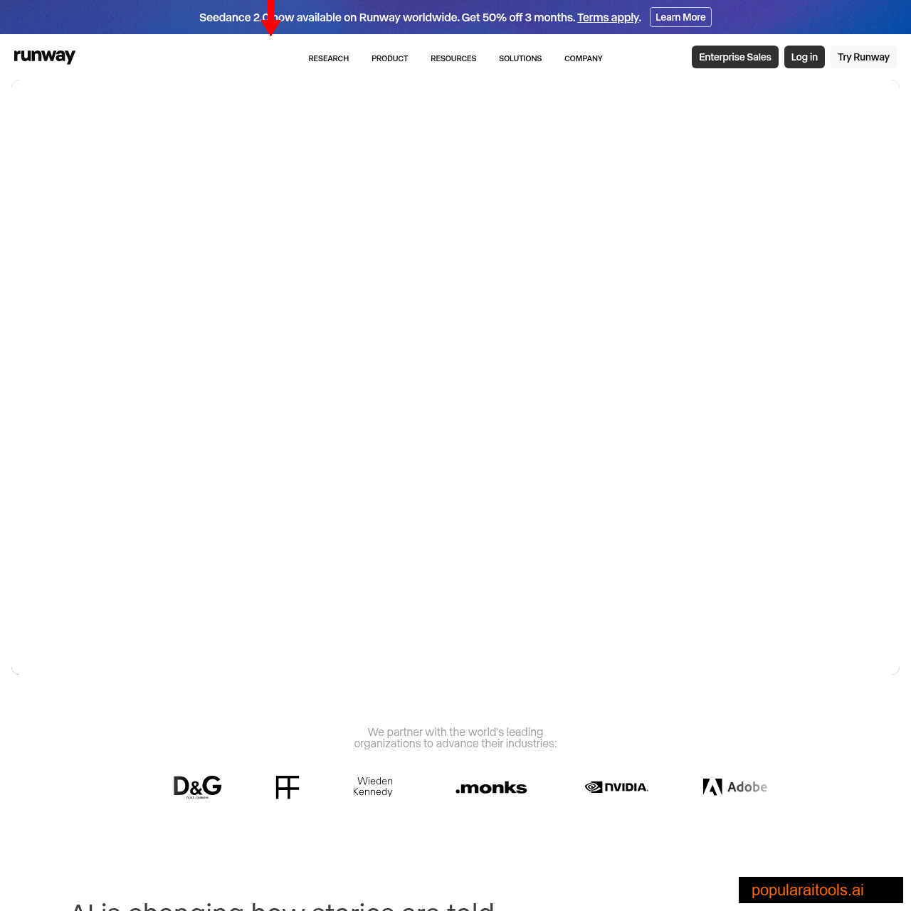 Runway Gen-4 homepage — cinematic AI video generation
