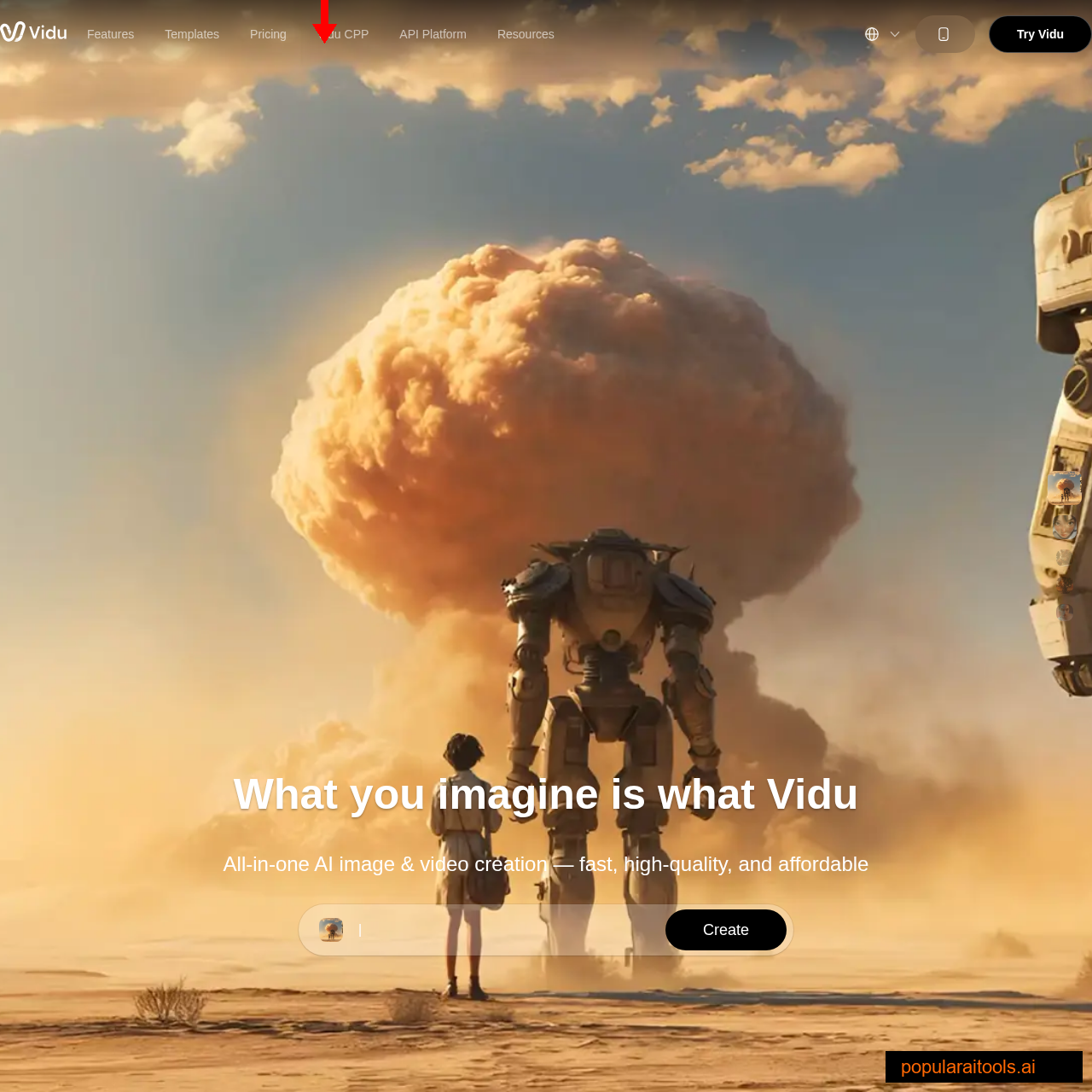 Vidu homepage — image-to-video AI model