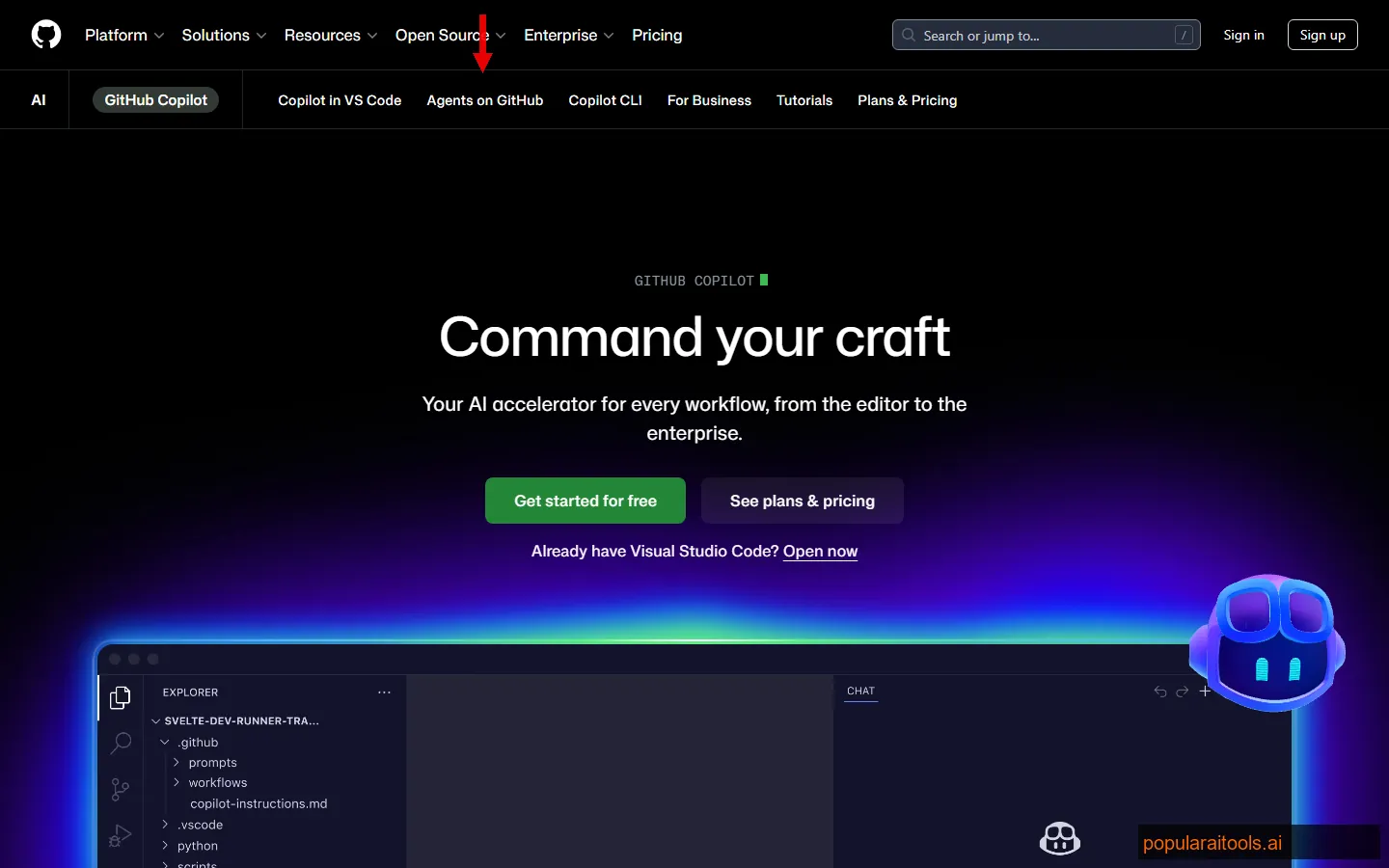 GitHub Copilot interface showing Codex agent and PR review capabilities