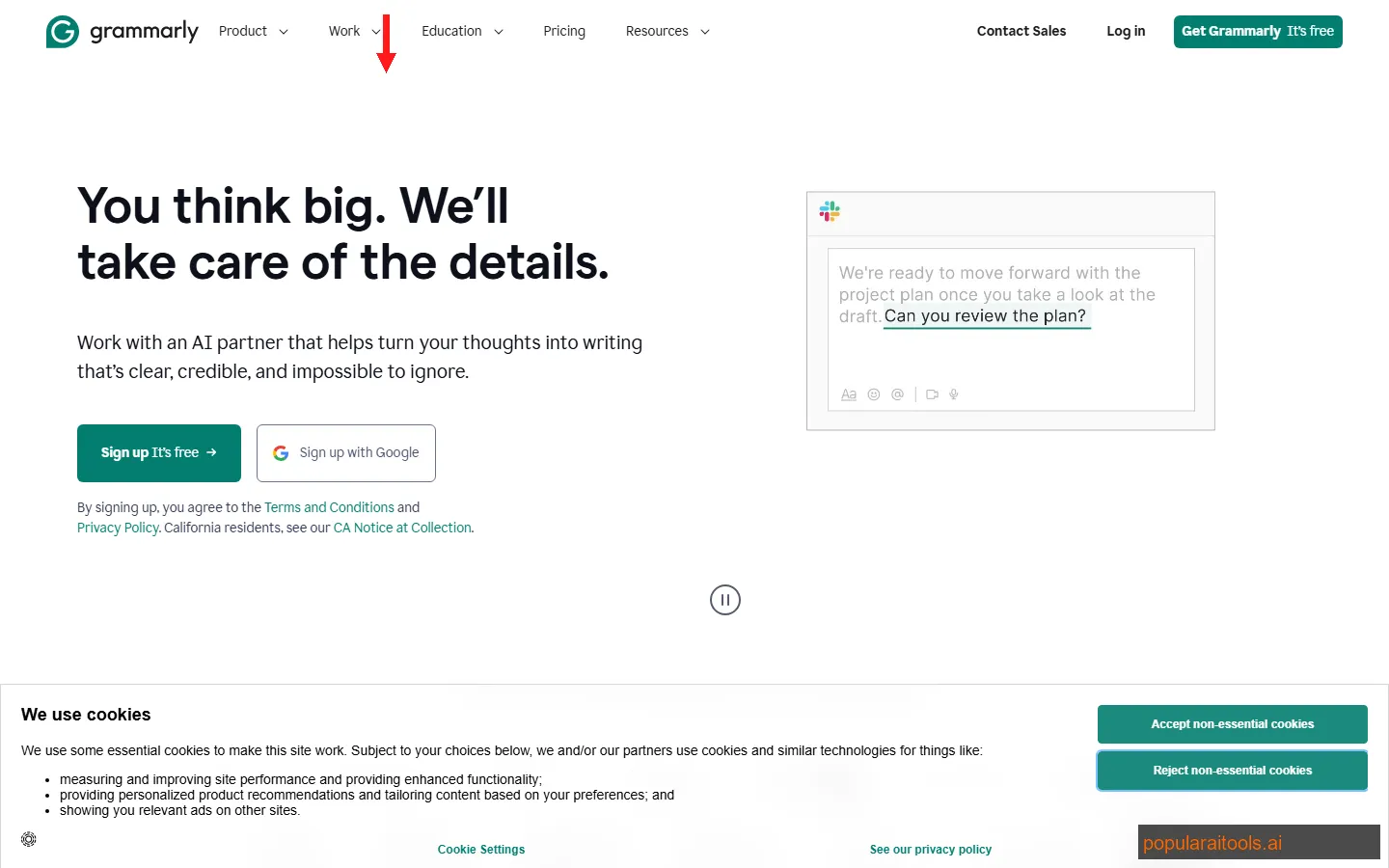 Grammarly AI writing assistant showing grammar corrections, tone detection, and AI rewriting suggestions