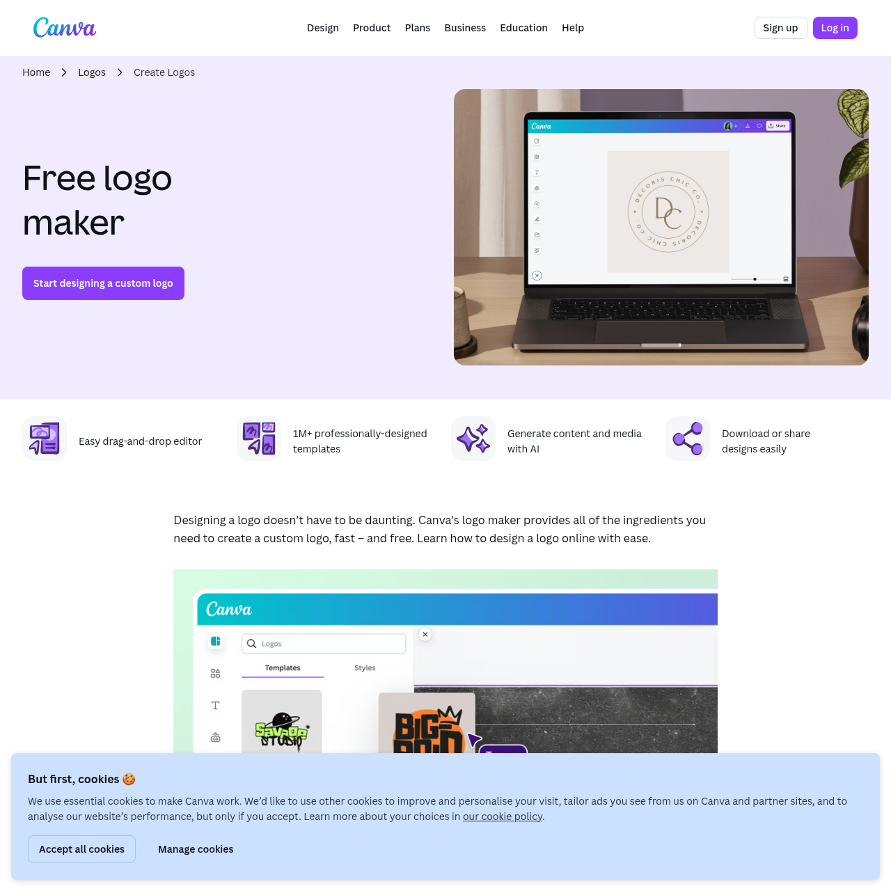 Canva Logo Maker template gallery showing thousands of pre-built logo templates