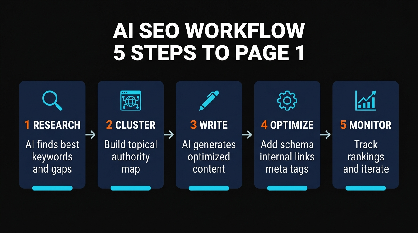 Claude AI SEO workflow - 6 step process from research to ranking