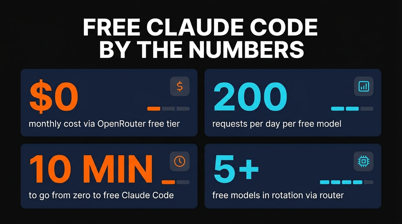 Free Claude Code stack by the numbers: $0 cost, 200 req/day, 10 min setup