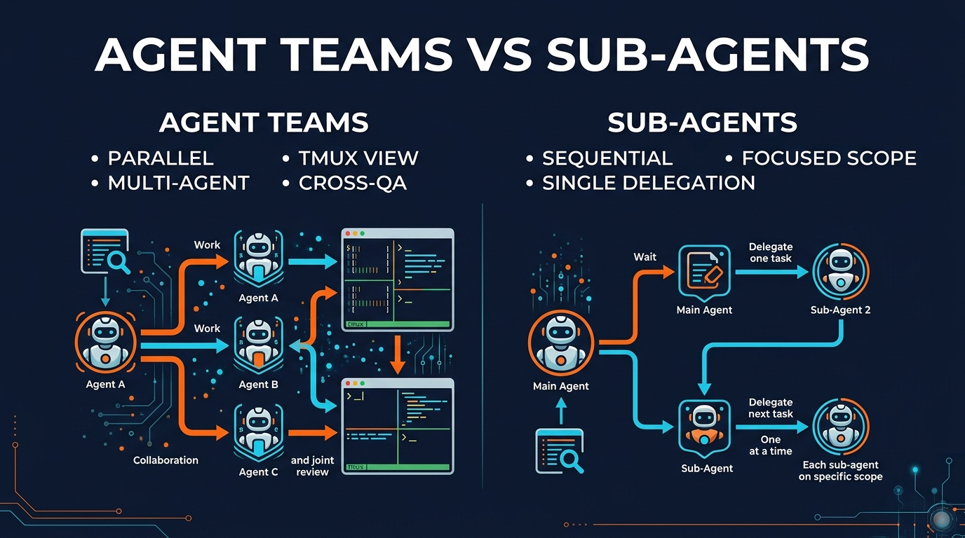 Comparison of tmux panes showing parallel agent execution vs sequential sub-agent workflow