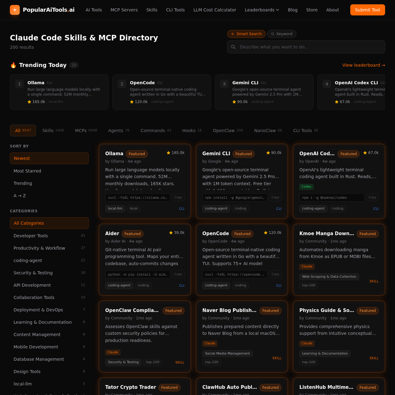 The PopularAiTools skills directory — over a thousand Claude Code skills the community has built