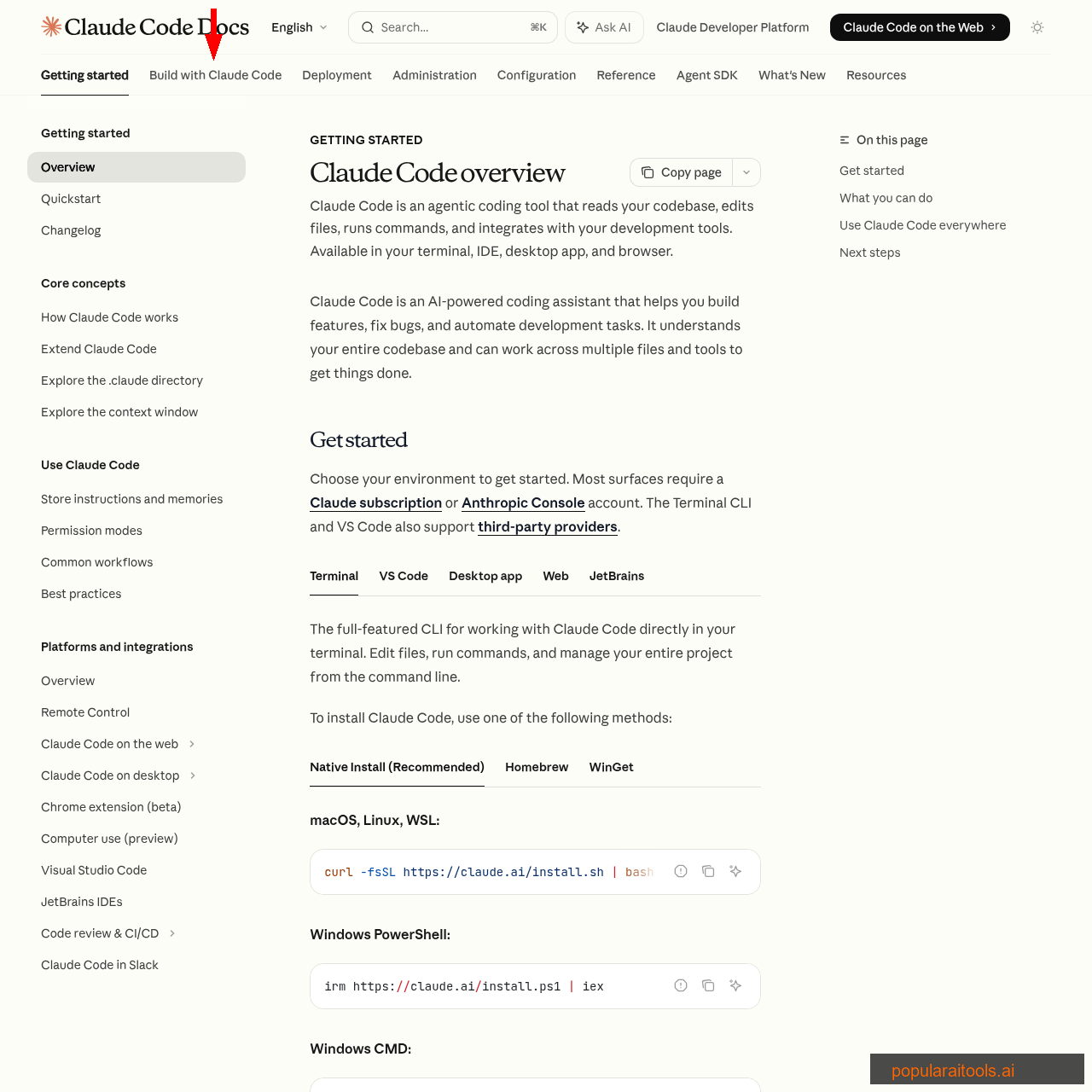 Claude Code documentation showing skills and agent configuration options