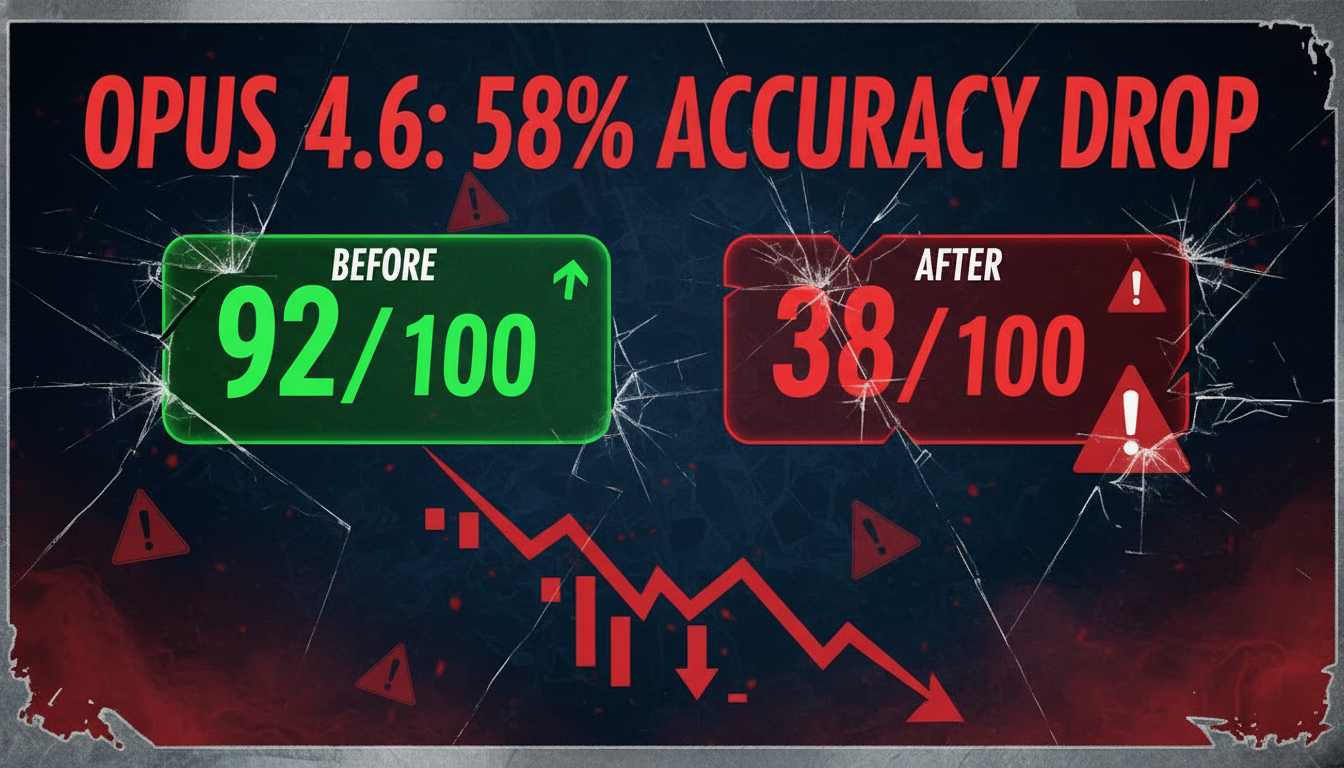 Opus 4.6 performance drop from 92 to 38 out of 100