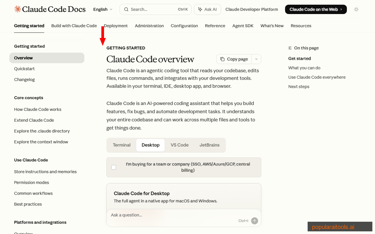 Claude Code documentation overview page showing the full feature set including automation and scheduling capabilities