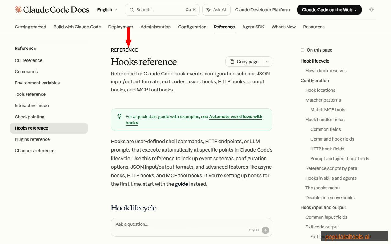 Claude Code Hooks documentation showing how to configure event-driven automation hooks that complement scheduled tasks
