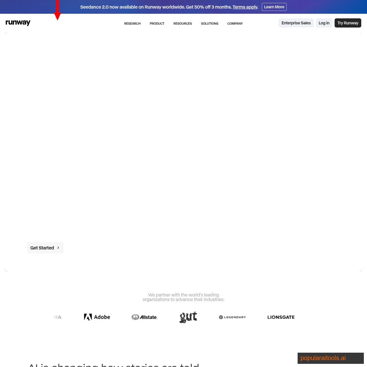 Runway ML homepage showing the Gen-4 video generation model