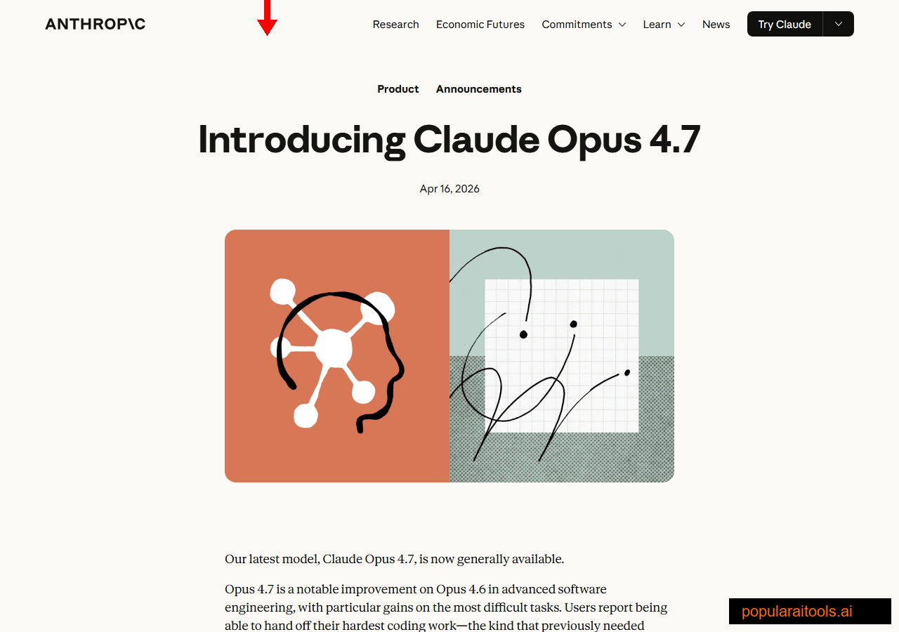 Anthropic's official Claude Opus 4.7 announcement page with benchmark charts