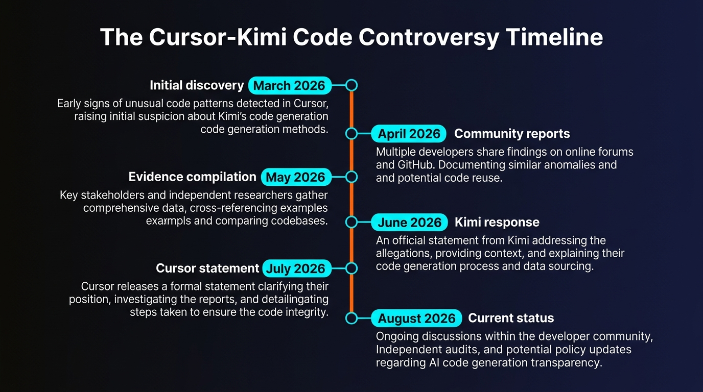 Timeline of the Cursor-Kimi code theft controversy from March 2026