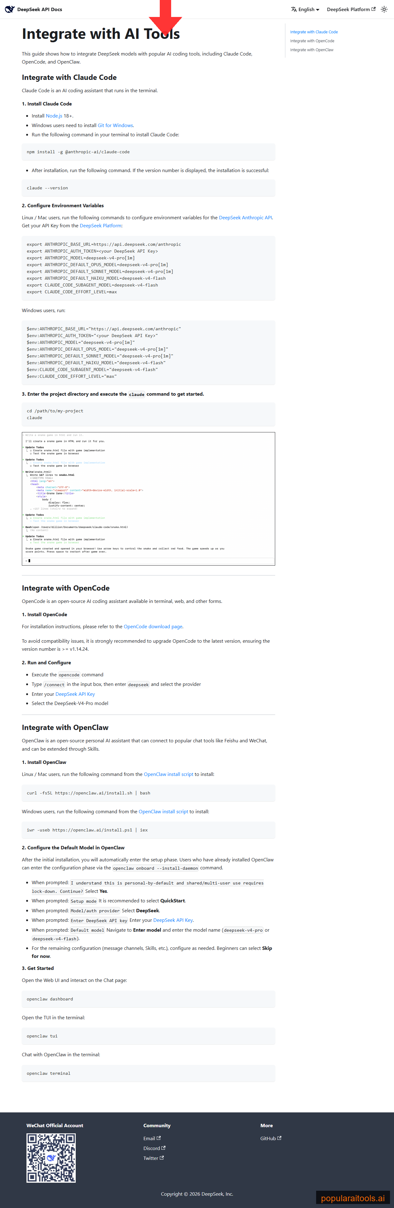 DeepSeek coding agents integration overview showing Claude Code, OpenCode, and OpenClaw support