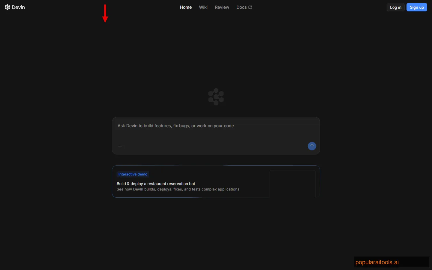 Devin AI application interface showing the autonomous coding agent dashboard with active sessions and task management