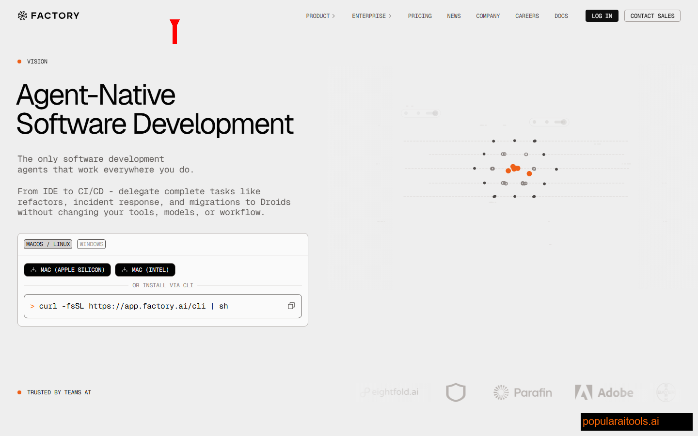 Factory AI homepage — Agent-Native Software Development