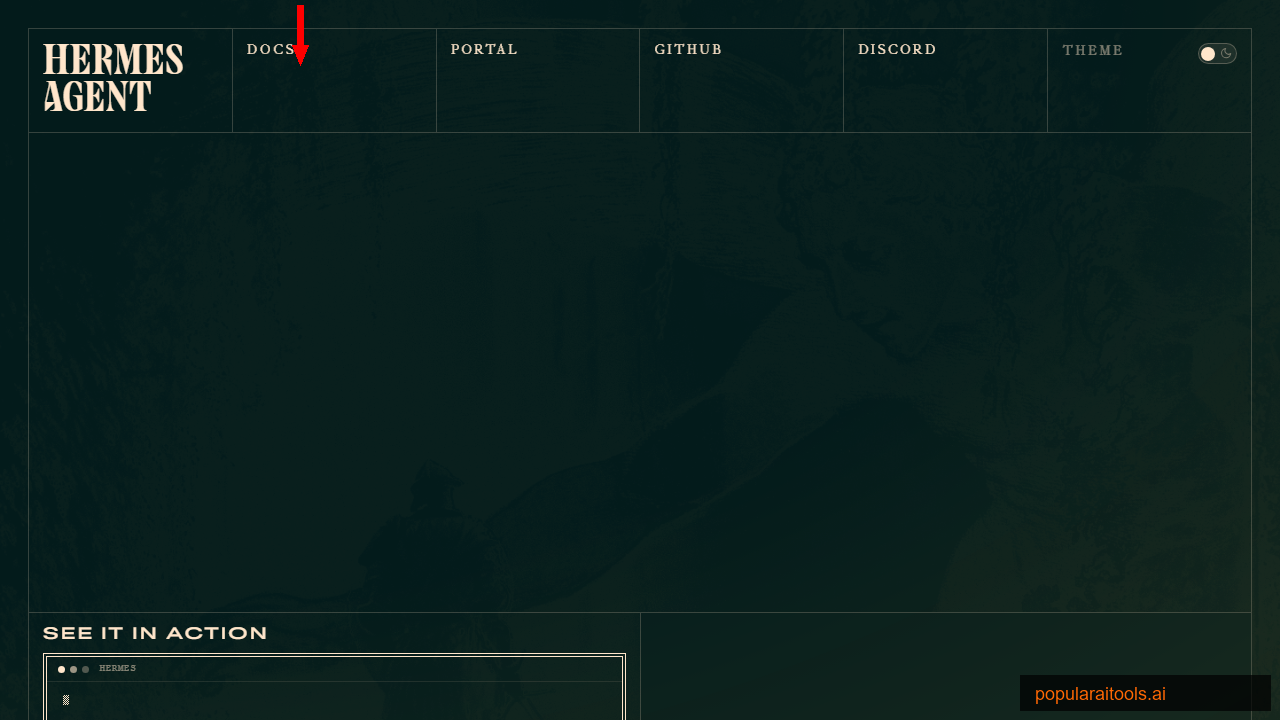 Hermes Agent official homepage showing the autonomous AI agent landing page