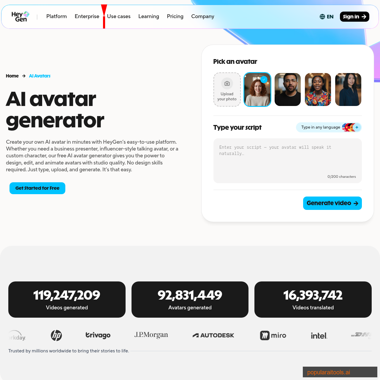 HeyGen AI avatars gallery showing diverse stock video avatars with realistic expressions