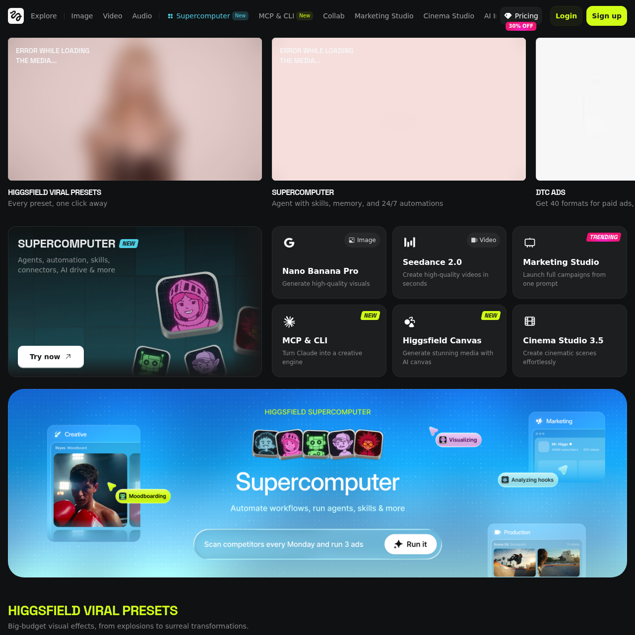 Higgsfield parent platform homepage
