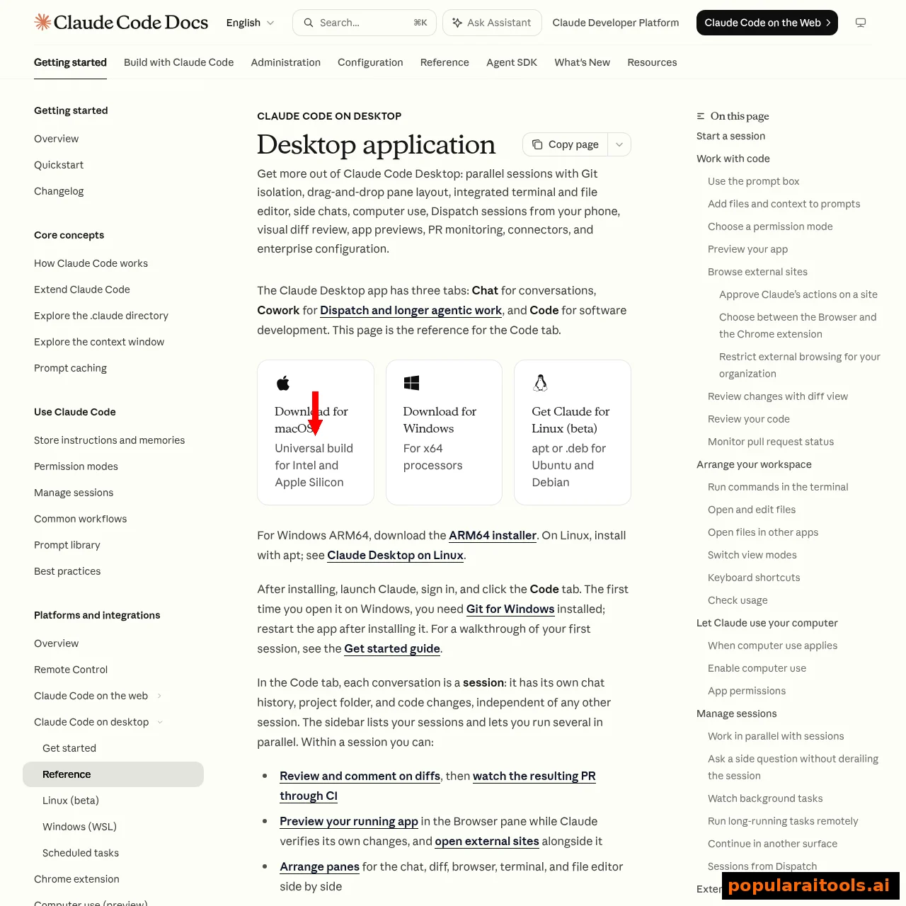 Claude Code desktop application download page with macOS, Windows and Linux installers